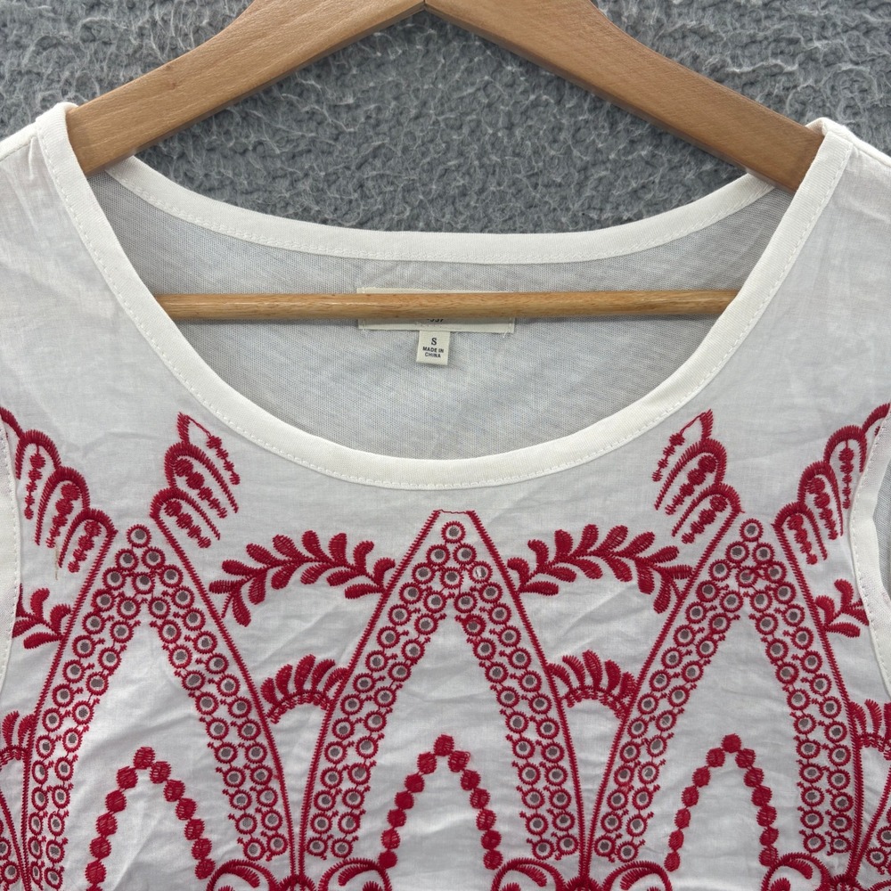Madewell Tank Top Womens S White Red Embroidered Eyelet Sleeveless Shirt Oaxaca